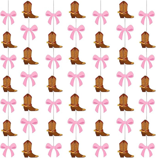 Boots or Bows Gender Reveal, 6 Pcs Boot Bows Party Decorations with 45.3 Inches Hanging Length for Western Theme Baby Shower