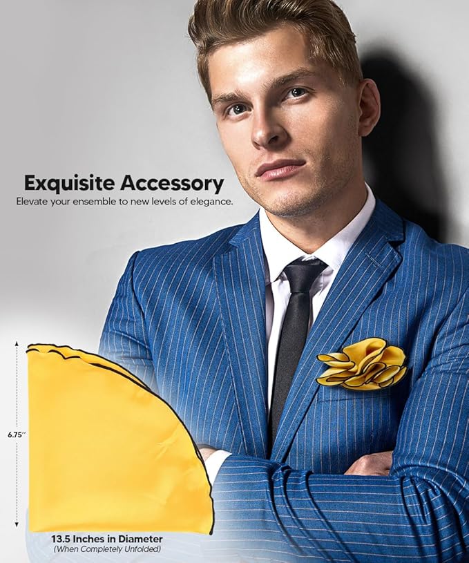 Premium Pre-Folded Four-Point Suit Pocket Square for Men with Sewn Pocket Fold