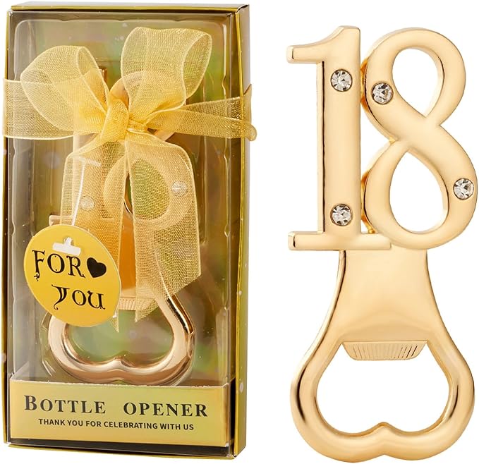 24 Packs of 18th Party Favors Bottle Openers for Birthday Anniversary and Wedding Guests Perfect Souvenirs with Gift Boxes and Decorations for Adults(Gold 18)