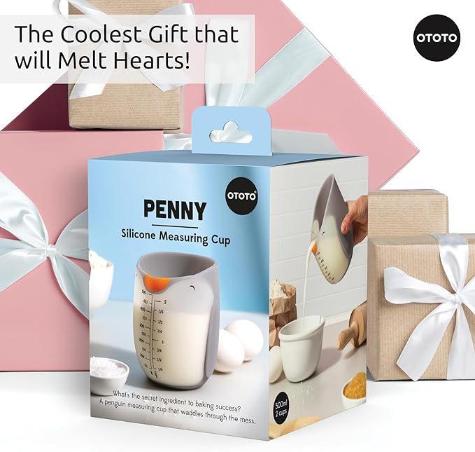OTOTO Penny Penguin Silicone Measuring Cups for Cooking - 500ml Cute Measuring Cups for Baking, BPA-Free, Microwave Safe, Penguin Gifts, Cute Kitchen Accessories, Funny White Elephant Gifts