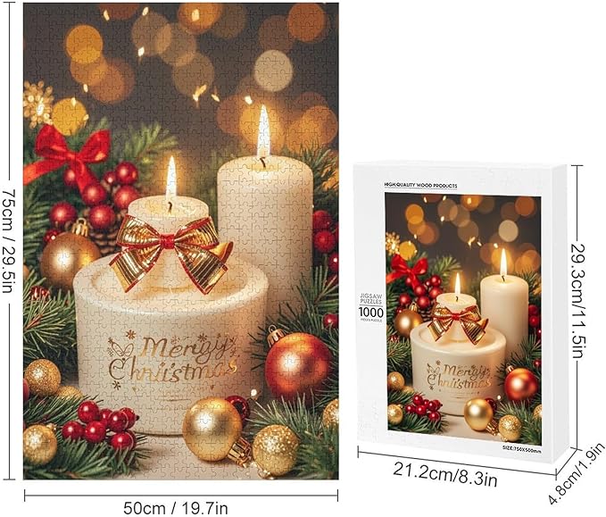 Jigsaw Puzzles for Adults 1000 Piece - Christmas Atmosphere Candle Light，Merry Christmas Themed Wooden Puzzles，Puzzle Games Challenge Puzzles，Educational Games，Family Puzzles