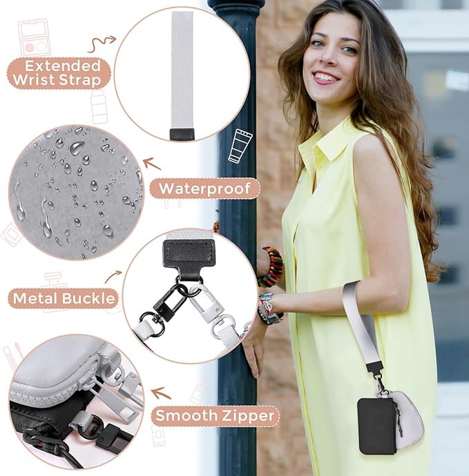 Dual Pouch Wristlet Keychain Wallets for Women with 2 Detachable Zipper Coin Purse - Small and Portable Mini Card Wallet for Women Men Black+Grey