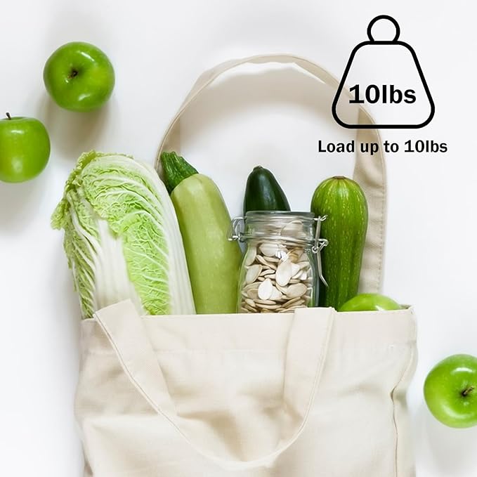 18 Pcs Canvas Tote Bags, Natural Color Tote Bags 15 x 16 inch Sustainable Eco Friendly reusable, For Grocery Bags, DIY Gift Bags, Shopping Bags (Natural Colour)