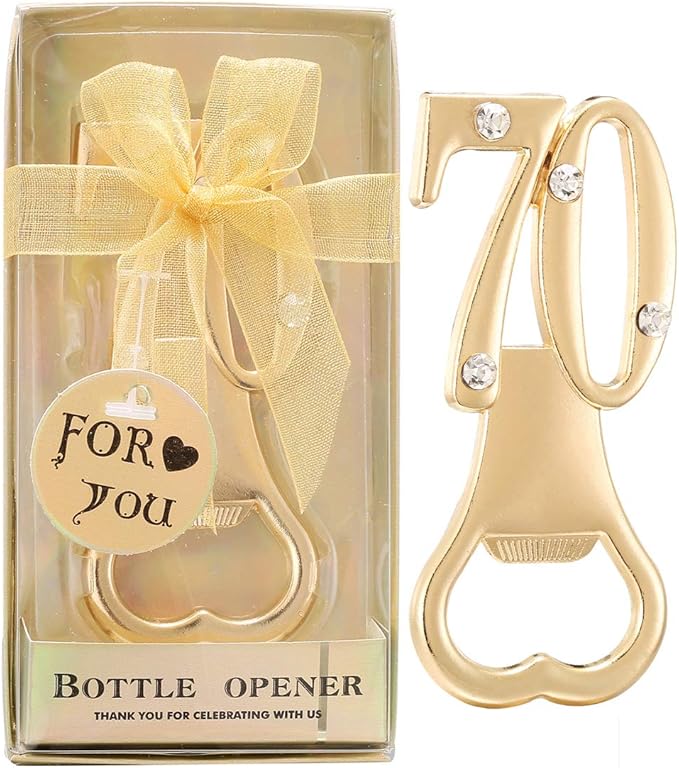 Set of 12 Creative Bottle Openers for 70th Birthday Party Favors or 70th Wedding Anniversary Party Gifts 70 Birthday Party Favors Souvenirs Decorations for Guests (12, Gold 70th)