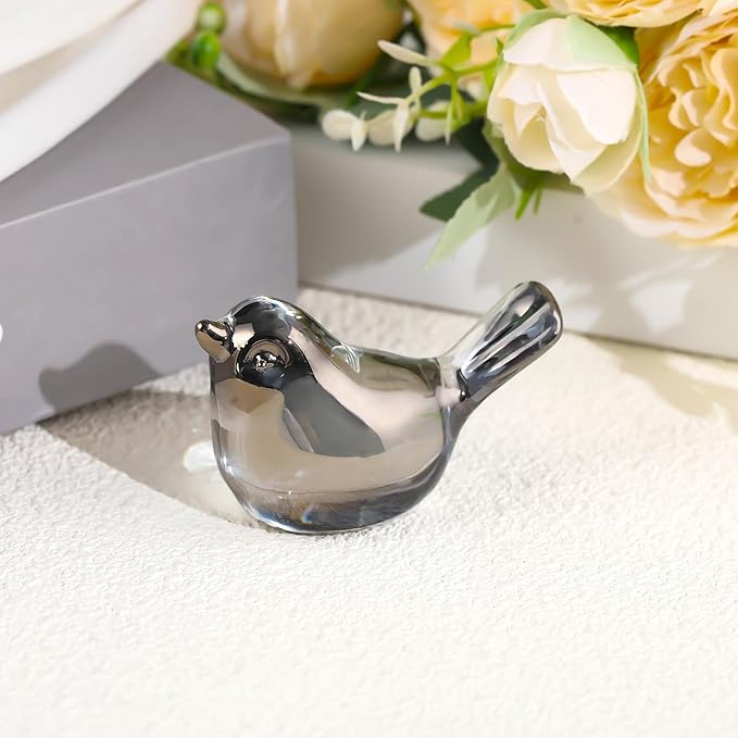 Ornalrist Crystal Grey Birds Figurines Home Decor, Glass Art Birds Collectible Figurines Paperweights Crystal Decor Gifts for Women Mom Friends (Grey)