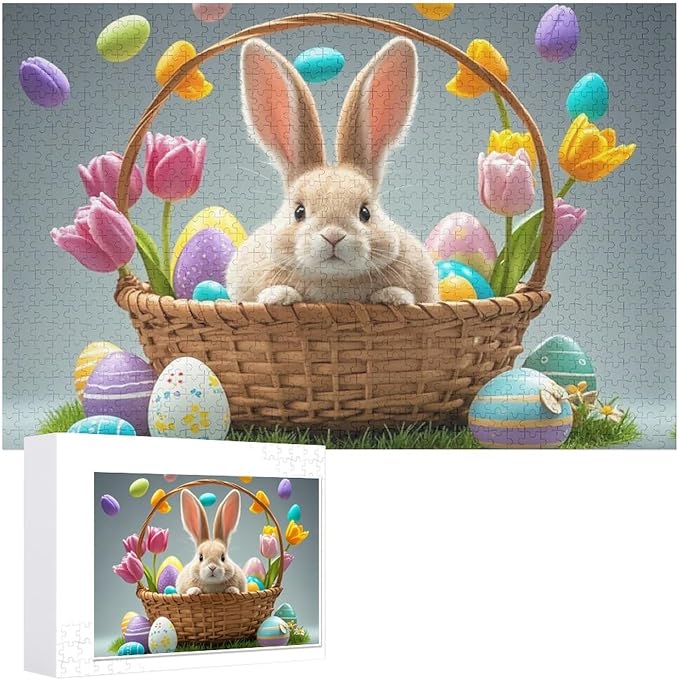 Wooden Puzzle - Easter Tulips Bunny Jigsaw Puzzles，Wooden Puzzles for Adults 1000 Pieces Challenge Puzzles，Educational Games，Family Puzzles，Unique Gifts for Wall Art,Funnny Puzzles