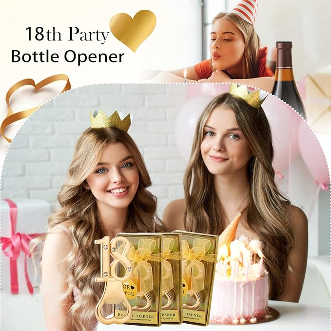 24 Packs of 18th Party Favors Bottle Openers for Birthday Anniversary and Wedding Guests Perfect Souvenirs with Gift Boxes and Decorations for Adults(Gold 18)