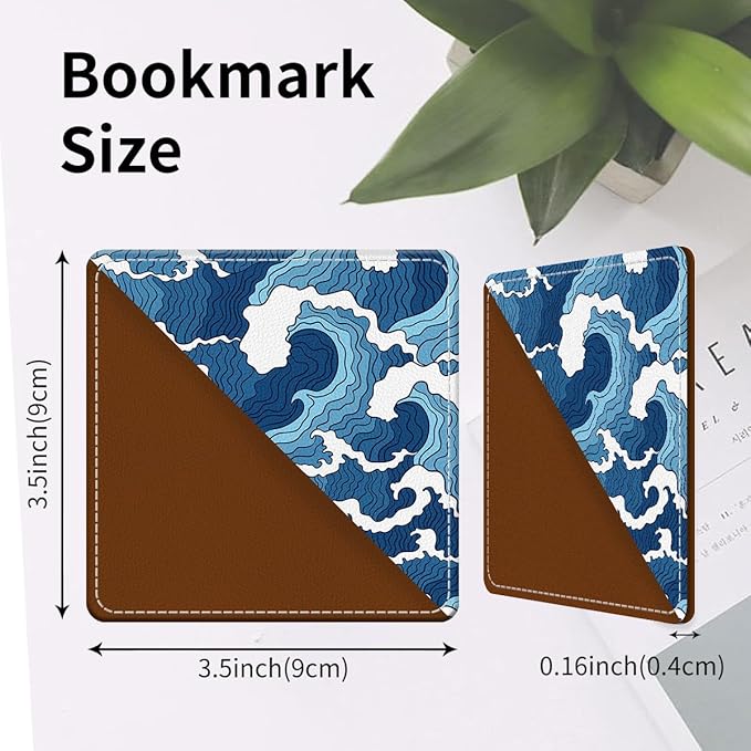Cute Leather Bookmarks, Fun Triangle Making Corner Bookmark, Book Accessories for Reading Book Lovers, Unbreakable Page Markers for Women Men Cute Blue Sea