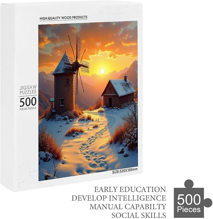 Rustic Windmill Old Country Wooden Puzzle 500 Pieces Jigsaw Puzzles for Adults Puzzle Educational Toys Challenging Fun Games Gifts for Elders Kids Family and Friends