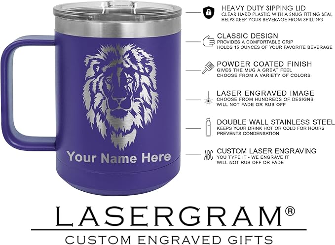 LaserGram 15oz Vacuum Insulated Coffee Mug, Widow Spider, Personalized Engraving Included (Dark Purple)