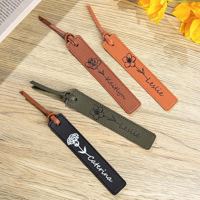 Handcrafted Birthday Flower Bookmark Personalized with Name Book Markers Customizable Gift for 21st Birthday Gifts for Women PU Leather Crafted Bookmarks for Women Book Lovers Personalized Bookmark