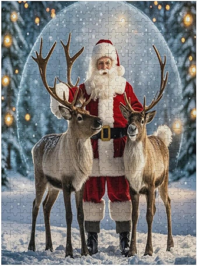 Puzzles for Adults 500 Pieces Wooden Jigsaw Puzzle - Santa Claus and Reindeer Christmas Series Theme Puzzle，Party Games，Family Toys，Educational Puzzles，Stress Relief Wooden Puzzle，Home Decoration