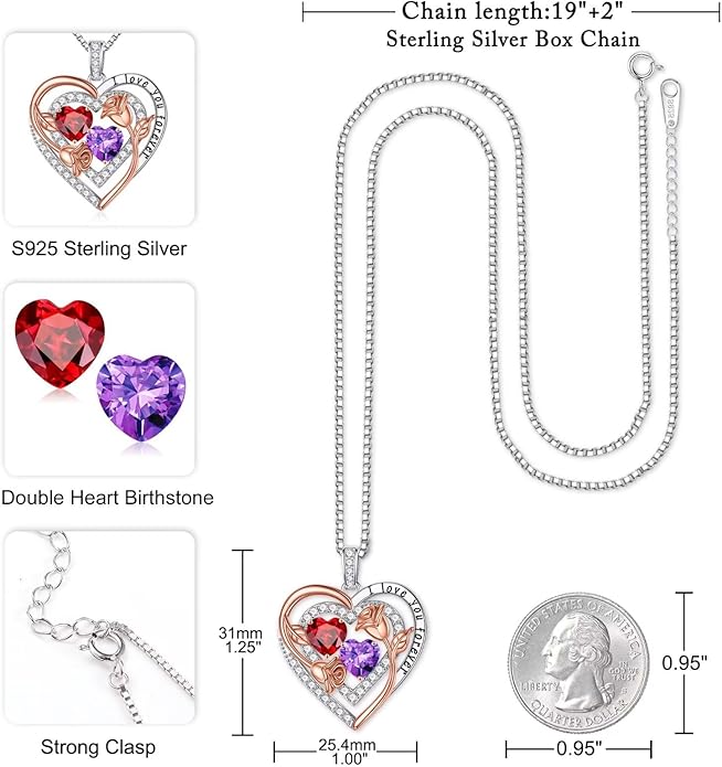 Iefil Valentines Day Gifts for Her - Sterling Silver Birthstone Necklace Anniversary Birthday Gifts for Her Wife Mom Daughter