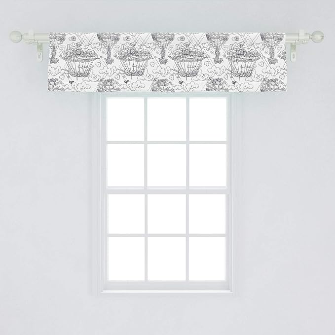 Ambesonne Retro Window Valance, Vintage Hot Air Balloon Aircraft with Industrial Mechanics System on Sky Sketch, Curtain Valance for Kitchen Bedroom Decor with Rod Pocket, 54" X 12", Dark Taupe Grey