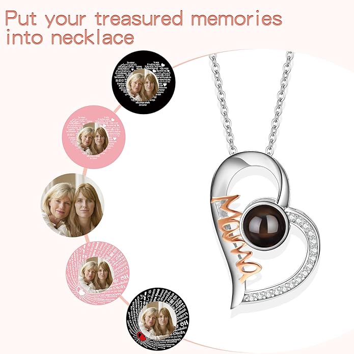 SUPHELPU Personalized Mother's Day Gifts for Mom From Daughter - Custom Photo Necklace With Picture Inside - Projection Necklace for Mom - Memorial Gift