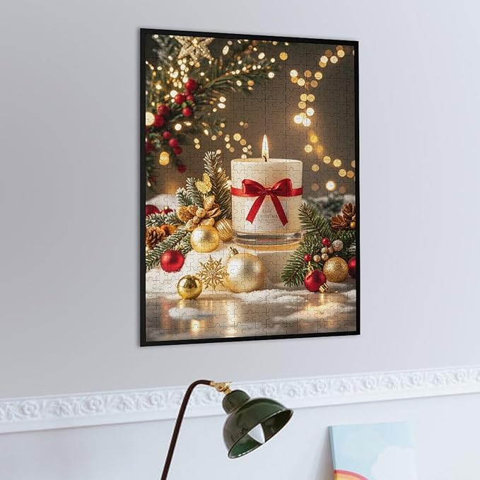 Jigsaw Puzzles for Adults 500 Piece - Christmas Atmosphere Candle Light，Merry Christmas Themed Wooden Puzzles，Funny Puzzles，Puzzle Games Challenge Puzzles，Educational Games