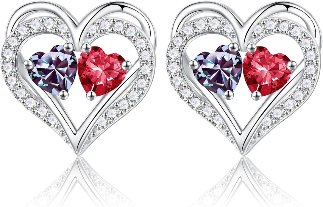Iefil Valentines Day Gifts for Her - 925 Sterling Silver Birthstone Earrings, Anniversary Birthday Gifts for Women Wife Girlfriend Mom