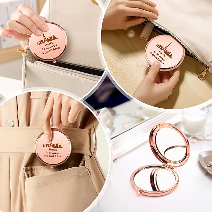 Paris Travel Gifts Compact Mirrors Paris Themed Souvenirs Gift Travel Lover Gifts Paris City Themed Souvenirs for Women Travelers Girls Friends France Lovers Birthday Gift Folding Makeup Mirror