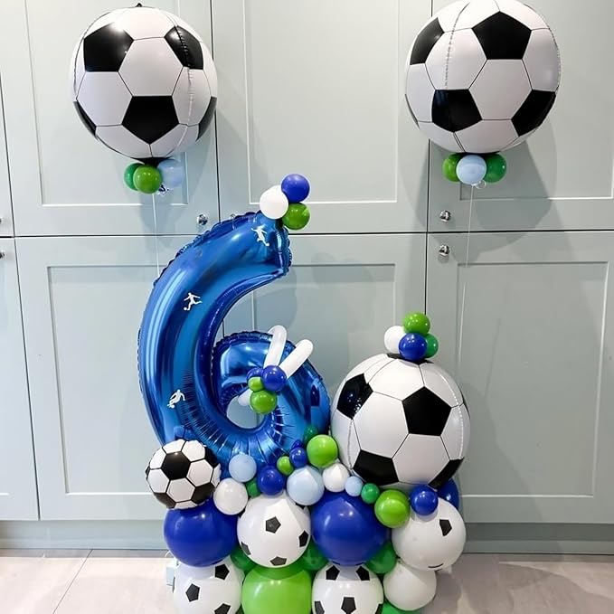 22 Inch 4D Soccer Foil Balloons, 6Pcs Soccer Party Decorations Football Shape Mylar Foil Balloons Sport Decor for Boys Kids Soccer Ball Fans Theme Birthday Party Decorations Supplies