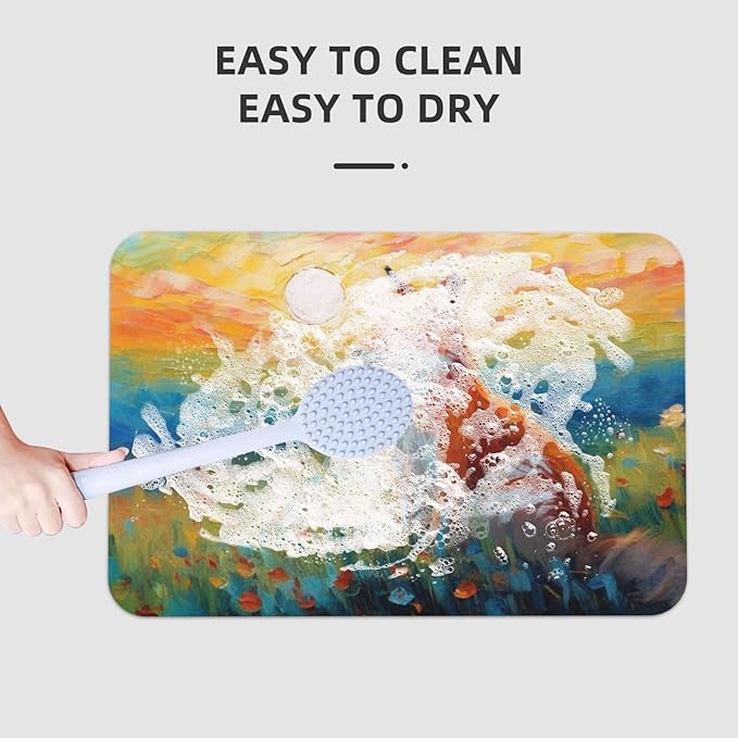 Diatomaceous Earth Bath Mat - Non-Slip Quick-Dry Bathroom Rug with Stylish Prints, Eco-Friendly Absorbent Floor Mat for Shower, Poolside(Vibrant Designs, 15.7 X 23.6Inch)
