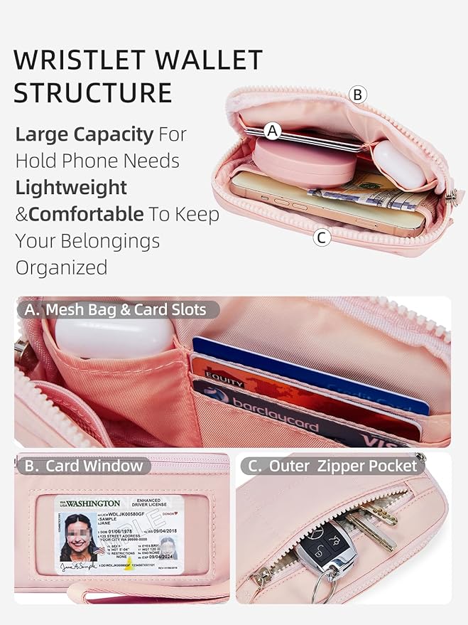 WESTBRONCO Wristlet Wallets for Women Nylon Quilted RFID Wallet with 3 Zipper Purse for Travel