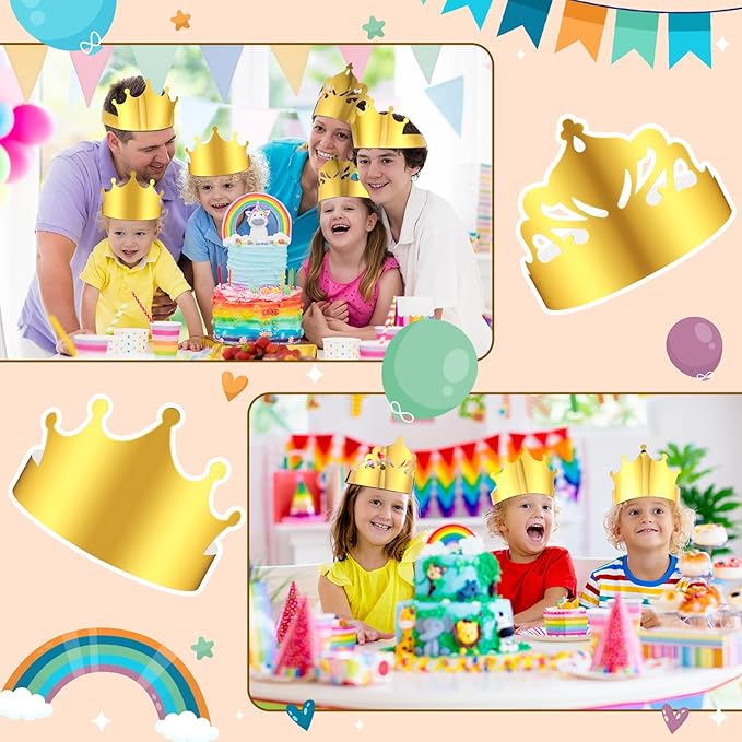 Nezyo 360 Pcs Paper Crowns Bulk King and Princess Crown Hats for Boys Girls Adults Birthday Celebration Supplies Baby Shower