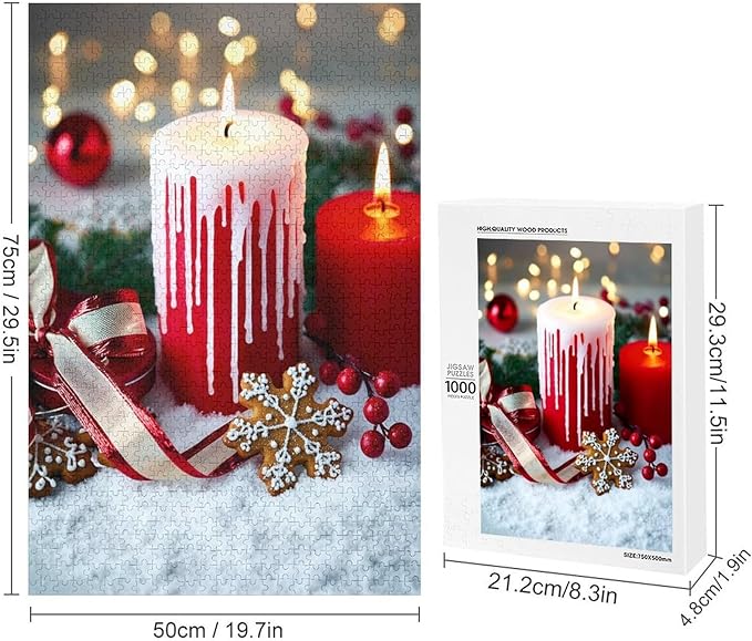 Jigsaw Puzzles for Adults 1000 Piece - Merry Christmas，Christmas Candles Wooden Puzzle，Stress Relief Games，Funny Puzzle，Unique Gifts for Wall Art ，Family Puzzles，Educational Games，Challenge Puzzles