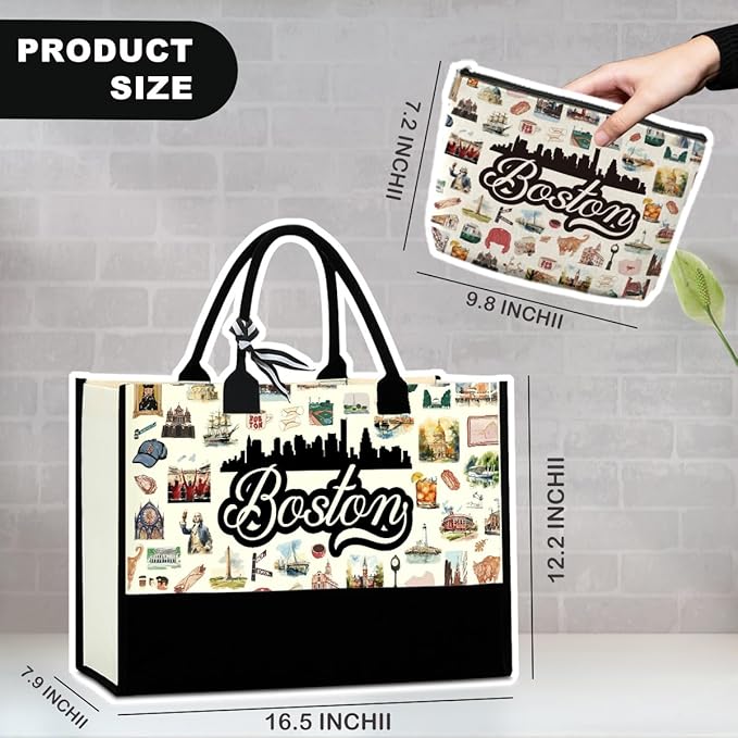 Boston Dallas Washington DC San Francisco Los Angeles China Travel Tote Bag Makeup Bag Set