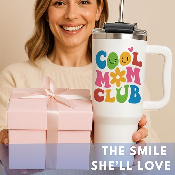 Vivulla68 Christmas Gifts For Mom - Cool Mom Club Tumbler With Handle 40oz, Mommy Coffee Mug, Mama Tumblers, Momma Gift Ideas, Funny Birthday Present For Her, Cute Mother Day Gift, Mommy Cup