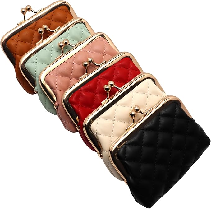 Coin Purse Vintage Bag Lock Wallet Buckle Kiss Lock change purse change holder wallet coin Leather coin wallet(D white)