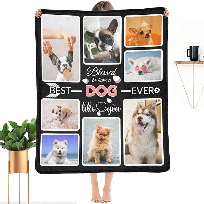 Custom Blanket Gifts for Dog, Customized Blankets with Photos, Make a Personalized Bed Throws to My Dog, Custom Souvenir Throw Blanket for Best Dog Ever, 8 Collages Made in USA