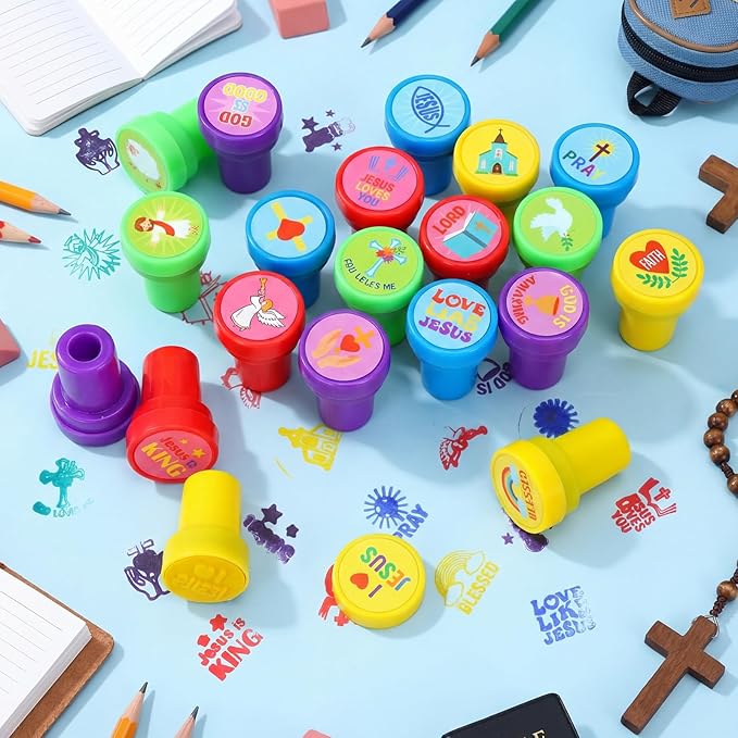 Yexiya 100 Pcs Christian Bible Stampers Mood Expressions and Comments Photosensitive Teacher Review Stamps Bulk Education Review School Prizes Supplies and Party Favors