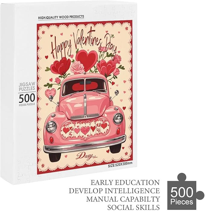 Jigsaw Puzzles for Adults 500 Piece - Happy Valentine's Day Wooden Puzzle，Family Puzzles，Educational Games，Challenge Puzzles Puzzle Games，Stress Relief Games