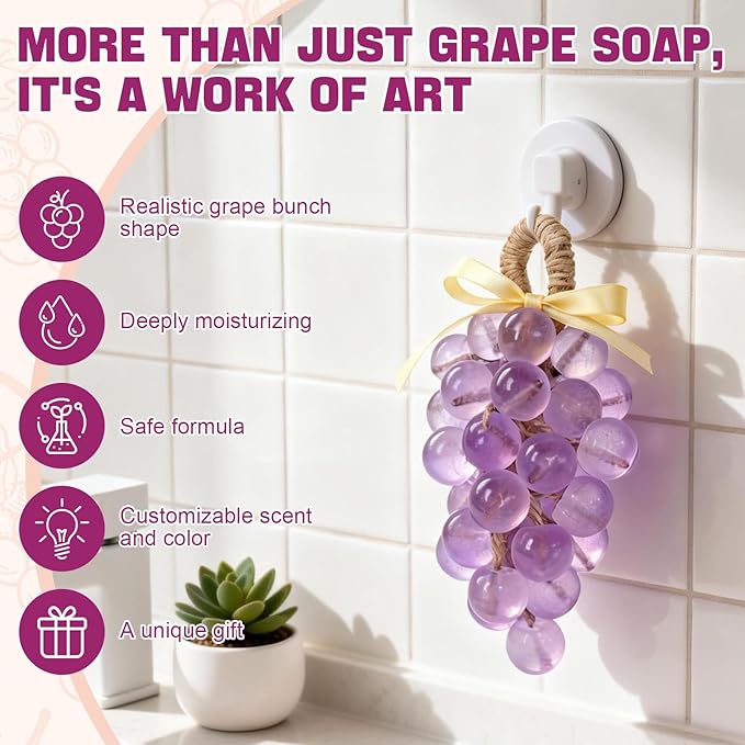 Soap Making Kit for Adults, Grape Soap Complete Accessories Contains Mould Soap Base Color Essential Oil Realistic and Beautiful Appearance Safe and Reliable Ingredients Perfect Handmade Gift