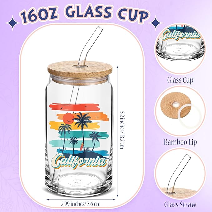 Chuangdi 4 Pcs California Travel Gifts Set Canvas Bag Cosmetic bag 16 oz Tumbler and Keychain California City Souvenirs for Christmas Traveler Friend Lover Sister Gifts