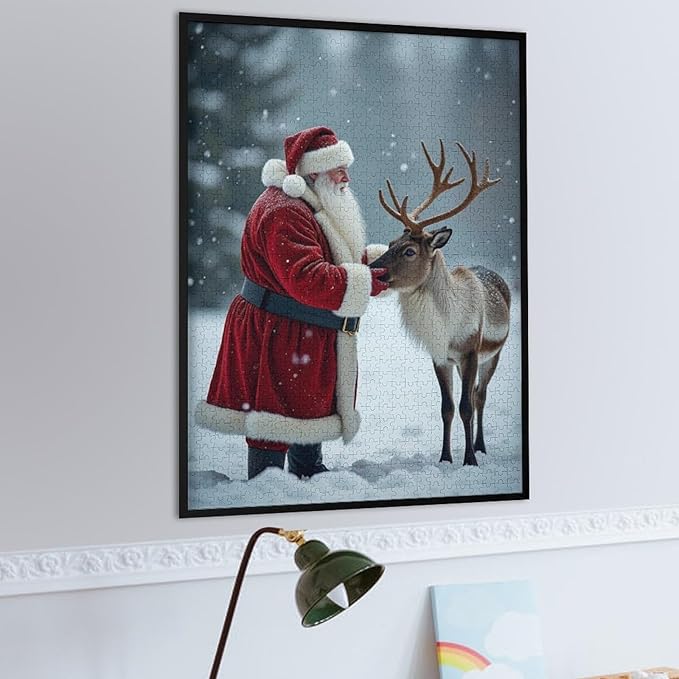 Puzzles for Adults 1000 Pieces Wooden Jigsaw Puzzle - Santa Claus and Reindeer Christmas Series Theme Puzzle，Party Games，Family Toys，Educational Puzzles，Stress Relief Wooden Puzzle，Home Decoration