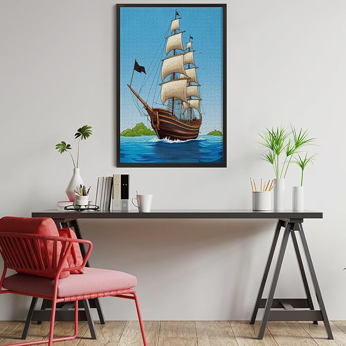 Puzzles for Adults 1000 Pieces Wooden Jigsaw Puzzle - Sail Ship Pirate Sea Island Theme Puzzle，Party Games，Family Toys，Educational Puzzles，Stress Relief Wooden Puzzle，Gifts for Family and Friends