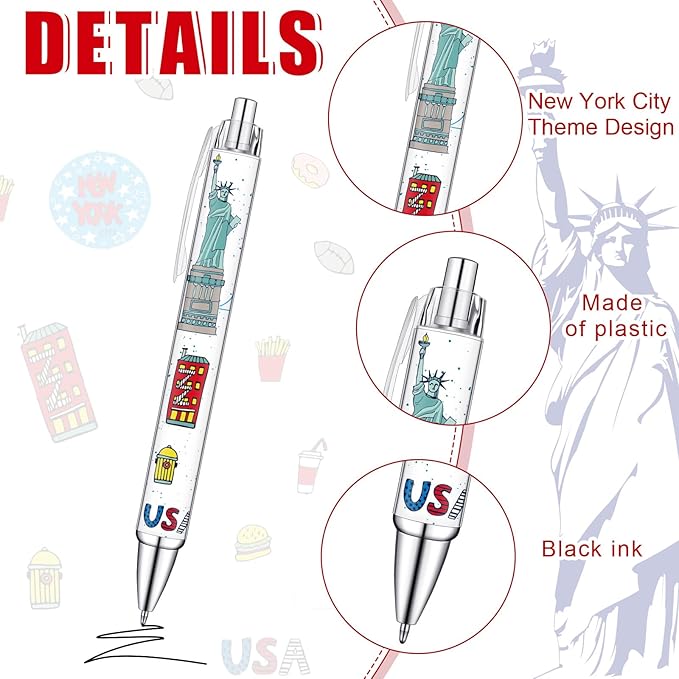36 Pcs New York City Ballpoint Pen Collectible NYC Gift Pen Bulk Retractable NY Souvenir Souvenirs USA New York City Souvenirs for Office Supplies, 6 Styles, Black Gel Ink