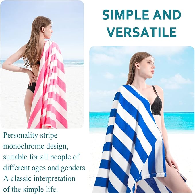 2 Packs Extra Large Bath Towels Striped Beach Towel Bathroom Sheets Soft Fluffy Cruise Essentials 2025 Swim Accessories Pool Stuff Must Have Spa Gadgets Poolside Items Vacation Hawaii Necessities