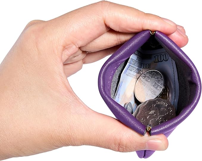 Travelambo Leather Squeeze Coin Purse Pouch Change Holder For Men & Women