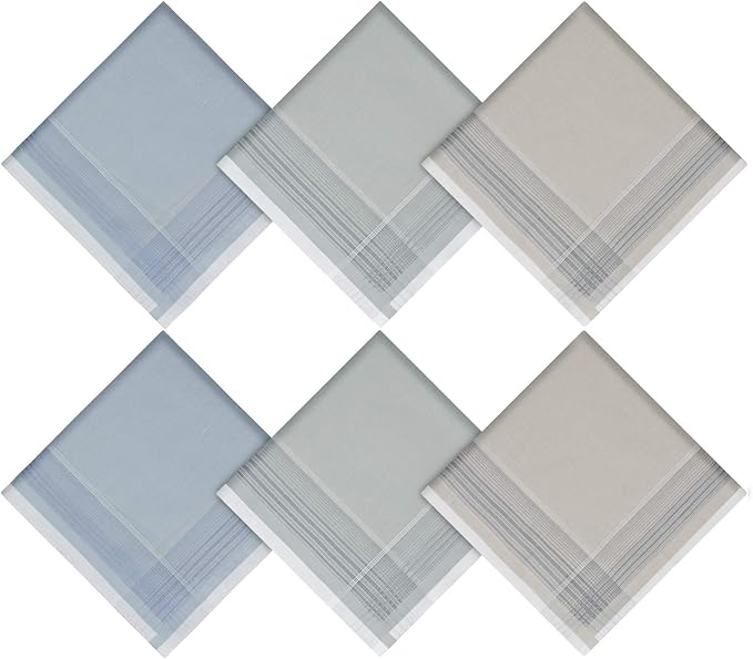 Zenssia Men's Soft Cotton Handkerchiefs Assorted Color with Stripe 6 Piece Gift Set