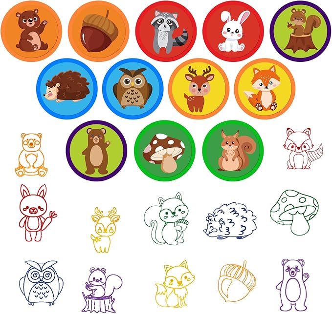 Cinrobiye 24 PCS Woodland Animals Party Stampers，Forest Creatures Birthday Favors for Boys Girls, Classroom Rewards, Carnival Prizes, Goodie Bag & Pinata Fillers, Woodland Party Supplies