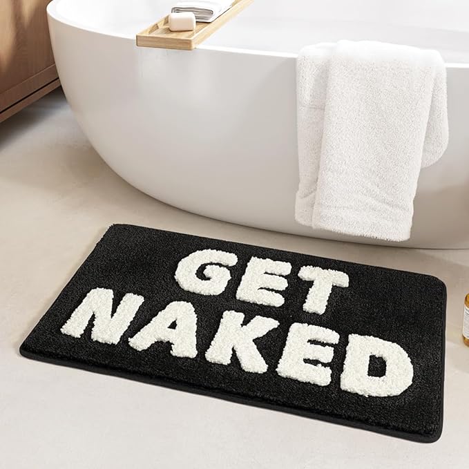 Ankah Get Naked Bath Mats, Rude Swear Words Unique Funky Cute Bathroom Rugs, Non Slip Rubber Backed Machine Washable, Cool Shag Absorbent Bath Rug for You Home, 17.32" x 29.92", GET Naked (Black)