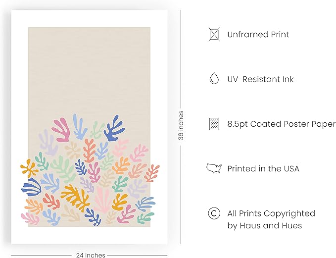 HAUS AND HUES Matisse Wall Art Exhibition Poster, Matisse Poster, Henri Matisse Prints, Danish Pastel Posters, Danish Pastel Wall Decor, Multi-Colored Organic Shapes Art Print (24x36, Unframed)