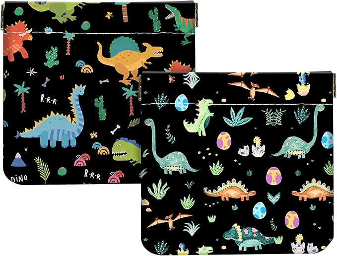 2Pcs PU Leather Small Squeeze Coin Purse Pouch Mini coin Bag Unique And Cute Wallet Cosmetic Bags Change Bag For Women Girls Men Small Dinosaur