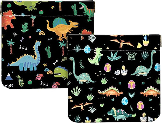 2Pcs PU Leather Small Squeeze Coin Purse Pouch Mini coin Bag Unique And Cute Wallet Cosmetic Bags Change Bag For Women Girls Men Small Dinosaur