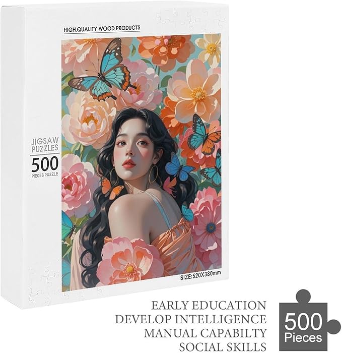 Wooden Puzzle - African American Afro Woman Jigsaw Puzzles，Wooden Puzzles for Adults 500 Pieces Unique Gifts for Wall Art，Challenge Puzzles，Educational Games，Family Puzzles