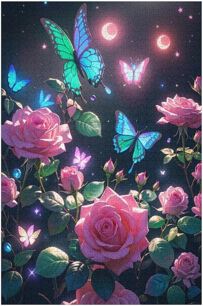 Wooden Puzzles 1000 Piece，Butterfly and Rose Themed Jigsaw Puzzles，Family Puzzles，Unique Gifts for Wall Art，Funny Puzzles，Stress Relief Games，Puzzle Games