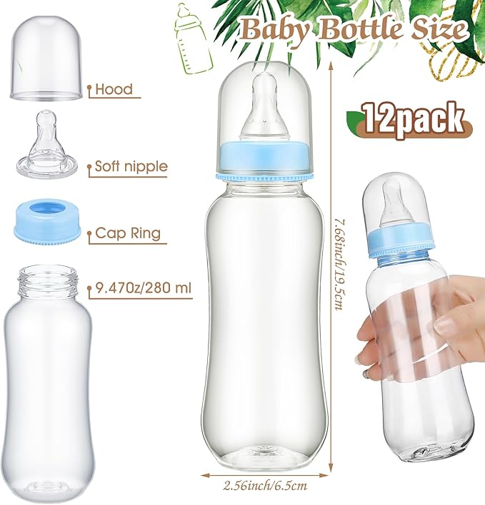 TrelaCo Safari Cool Baby Shower Games Bottle Chug Sign Wooden Jungle Animals Theme Gift Sets Gender Reveal Party Supplies and 12 Pcs Baby Bottle Shower Favor for Games Gender Reveal