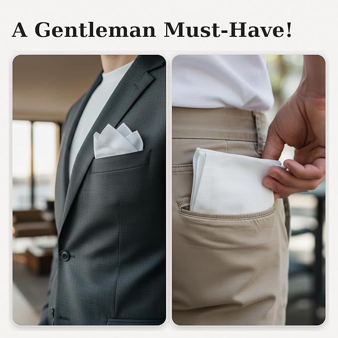 Cotton Handkerchiefs for Men Thick Soft Turkish White Cotton, 12 Pack